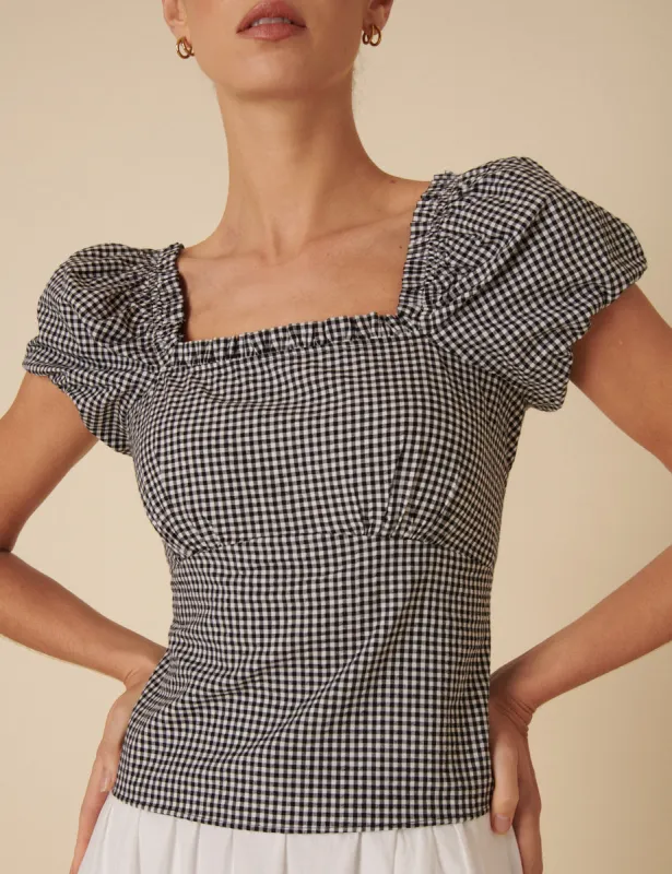 Black Gingham Puff Sleeve Top sold by Nobody's Child