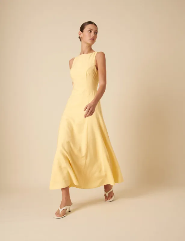 Butter Yellow Sleeveless Reign Midi Dress sold by Nobody's Child