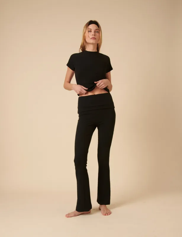 Black Ribbed Flared Yoga Pants sold by Nobody's Child