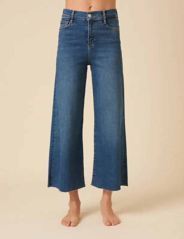Mid Wash Denim Cropped Palazzo Jeans sold by Nobody's Child