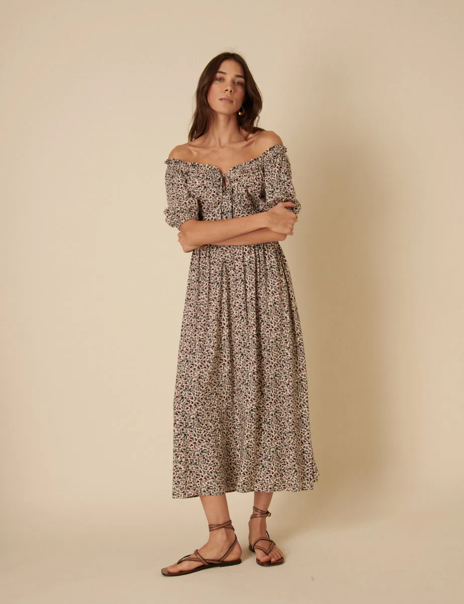 White Ditsy Floral Genevieve Midi Dress sold by Nobody's Child product image thumbnail 3