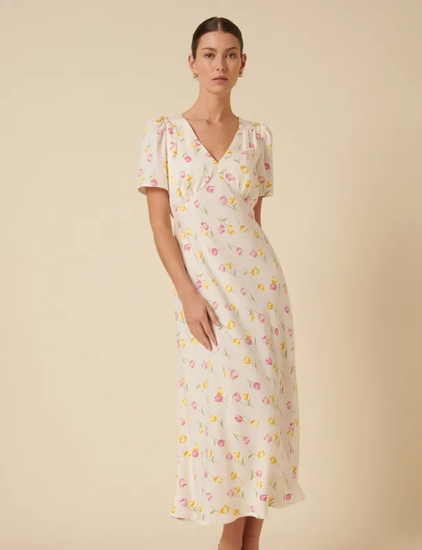Cream Floral Printed Flora Midi Dress sold by Nobody's Child