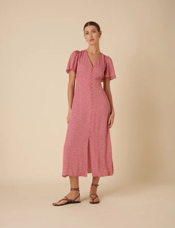 Pink Floral Printed Andie Midi Dress sold by Nobody's Child