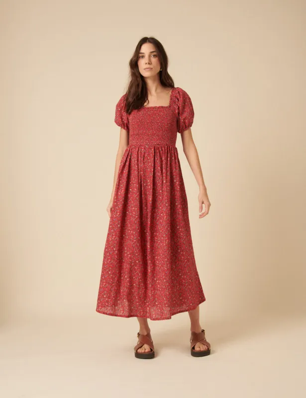 Red Ditsy Floral Tasmin Midi Dress sold by Nobody's Child