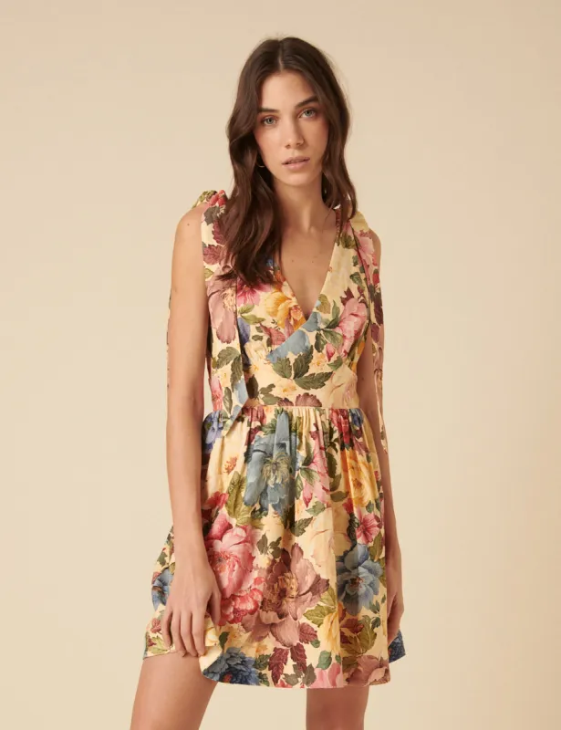 Yellow Floral Linen-blend Coen Mini Dress sold by Nobody's Child