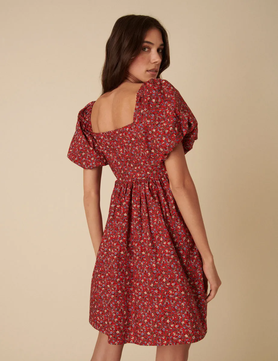 Red Ditsy Floral Puff Sleeve Joanna Mini Dress sold by Nobody's Child product image thumbnail 4