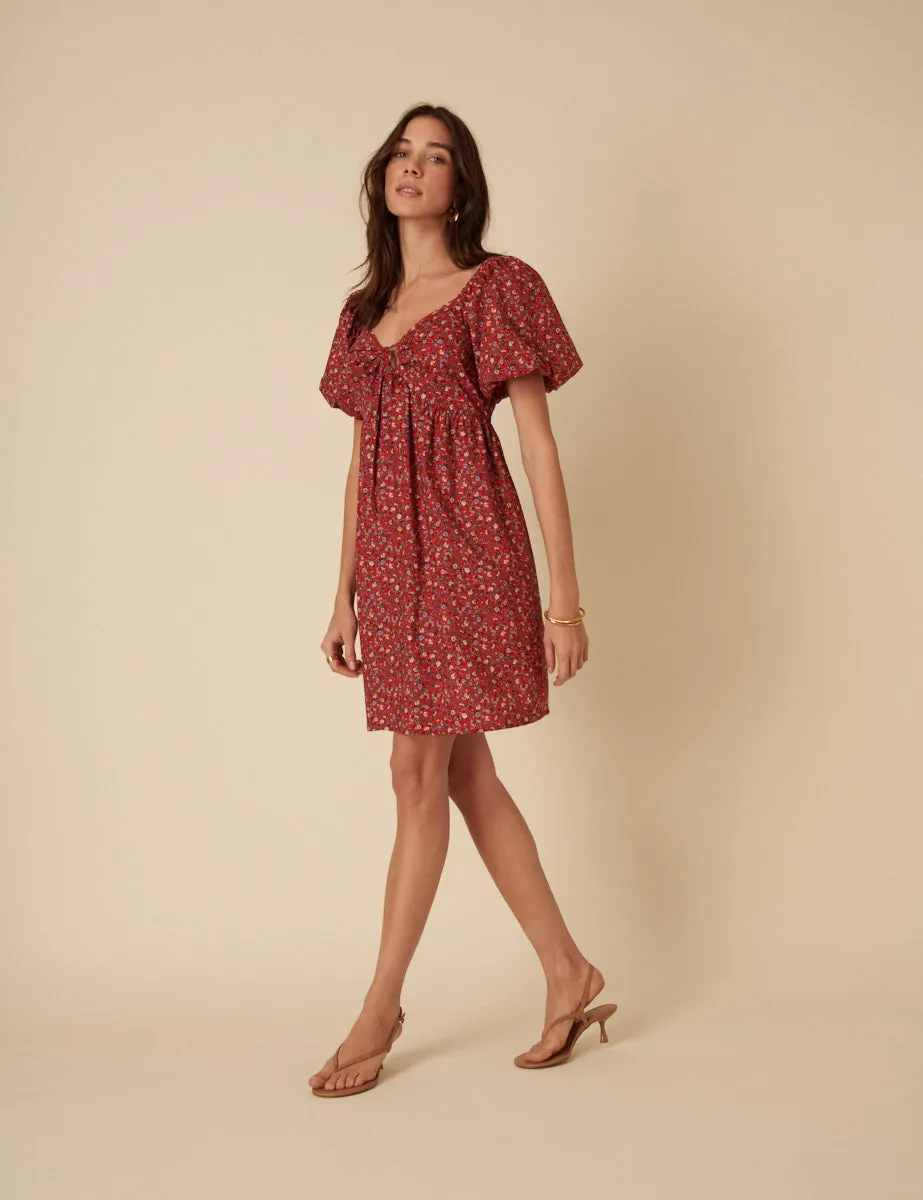 Red Ditsy Floral Puff Sleeve Joanna Mini Dress sold by Nobody's Child product image thumbnail 3