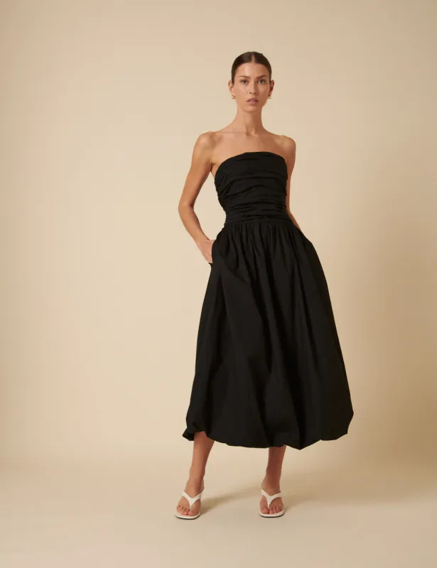 Black Bandeau Bubble Hem Dannie Midi Dress sold by Nobody's Child