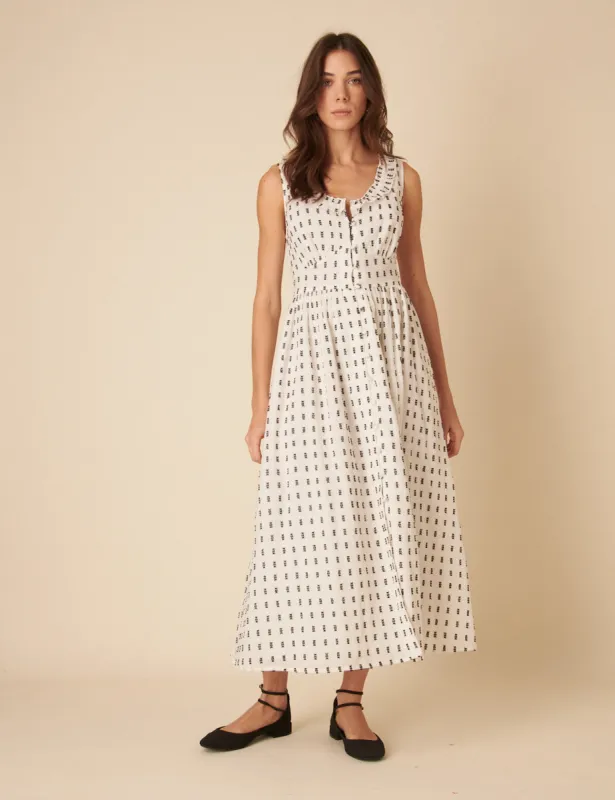 White Printed Sleeveless Flossie Midi Dress made by Nobody's Child