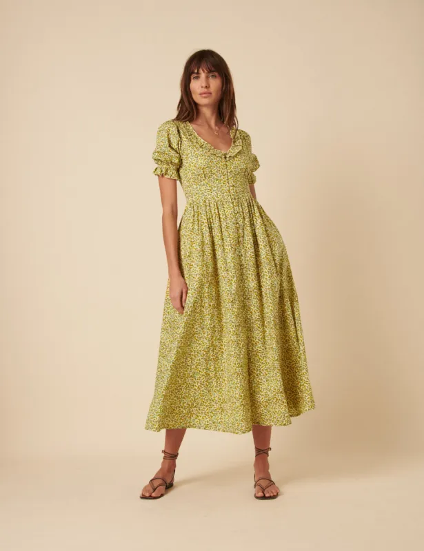 Yellow Ditsy Floral Flossie Midi Dress sold by Nobody's Child