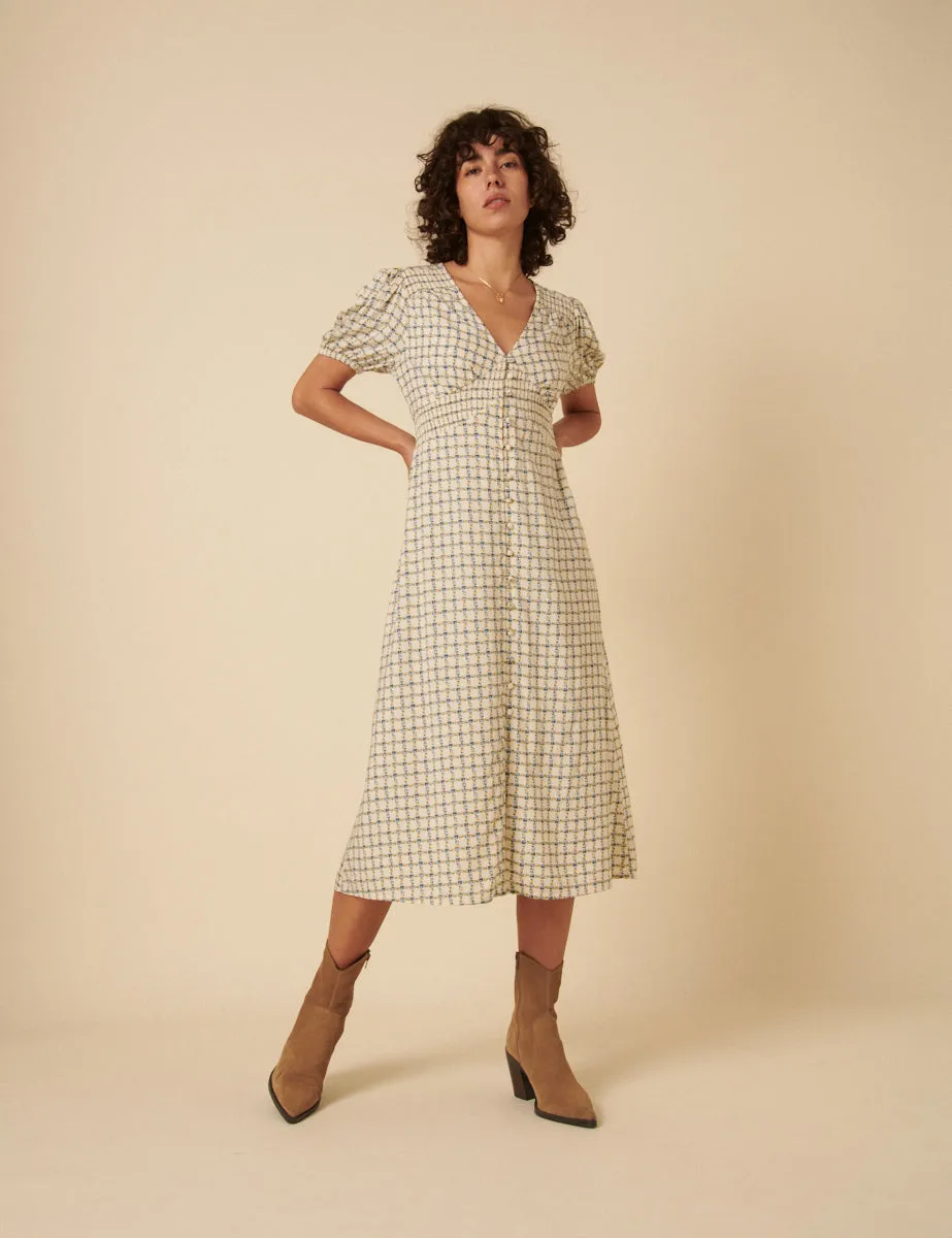 White Floral Check Lucinda Midi Dress sold by Nobody's Child