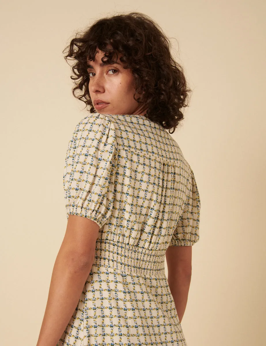 White Floral Check Lucinda Midi Dress sold by Nobody's Child product image thumbnail 4