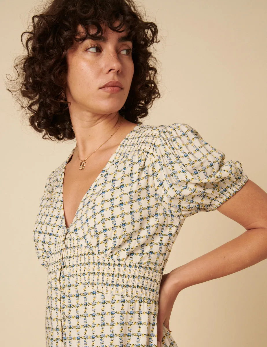 White Floral Check Lucinda Midi Dress sold by Nobody's Child product image thumbnail 2