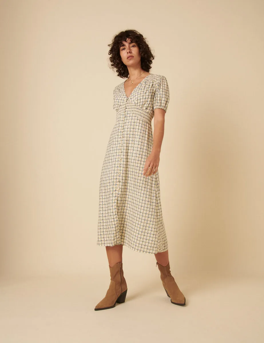 White Floral Check Lucinda Midi Dress sold by Nobody's Child product image thumbnail 3