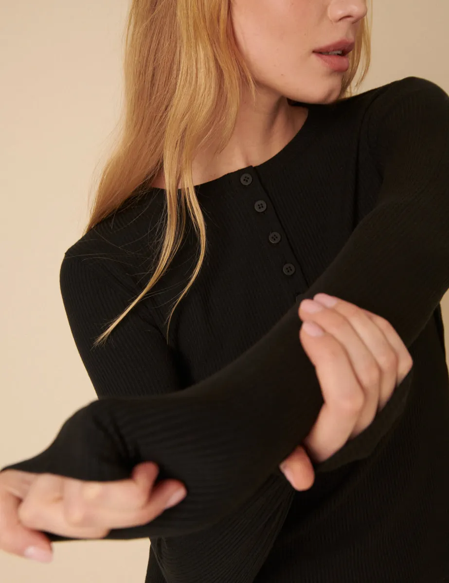 Black Ribbed Long Sleeve T-Shirt sold by Nobody's Child product image thumbnail 3