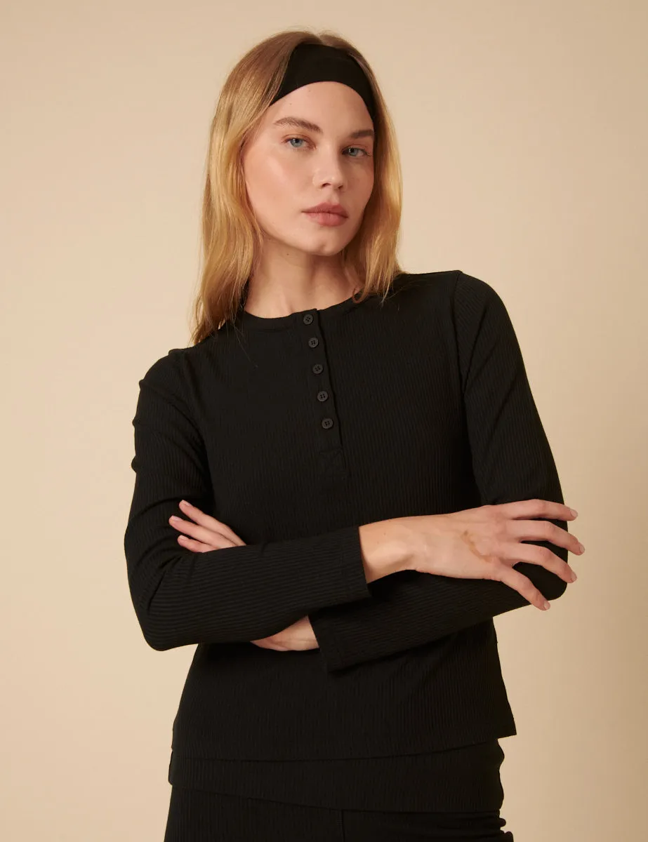 Black Ribbed Long Sleeve T-Shirt sold by Nobody's Child
