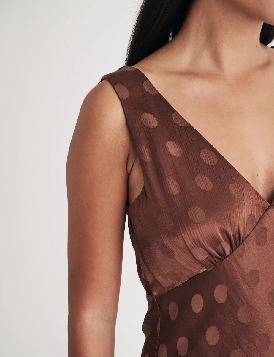Brown Polka Dot Jacquard Helena Midi Dress sold by Nobody's Child product image thumbnail 2