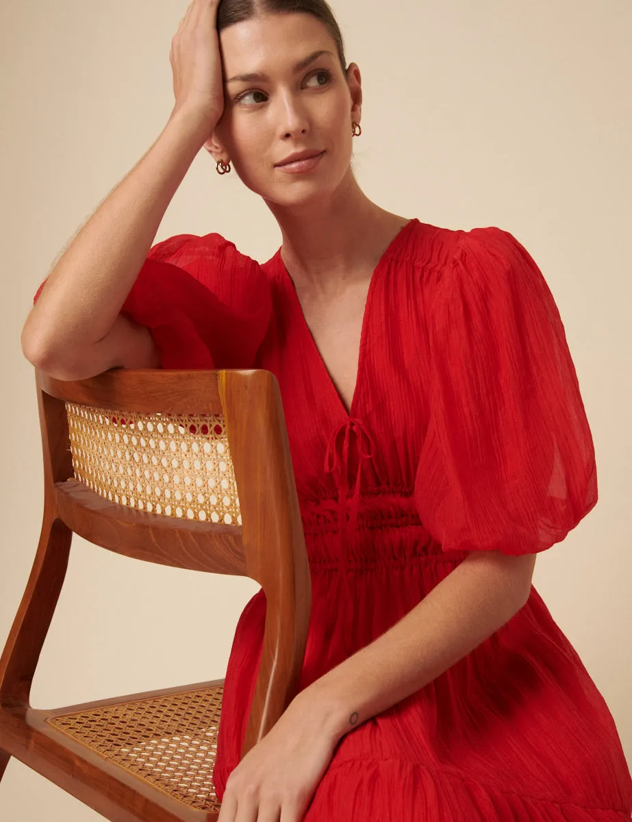 Red Puff Sleeve Brea Midi Dress sold by Nobody's Child product image thumbnail 2