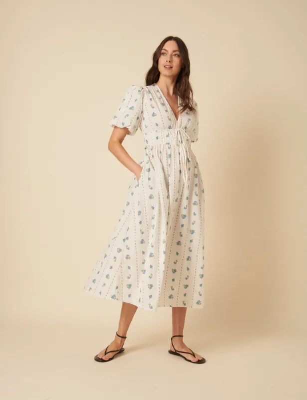 White Floral Printed Scottie Midi Dress sold by Nobody's Child