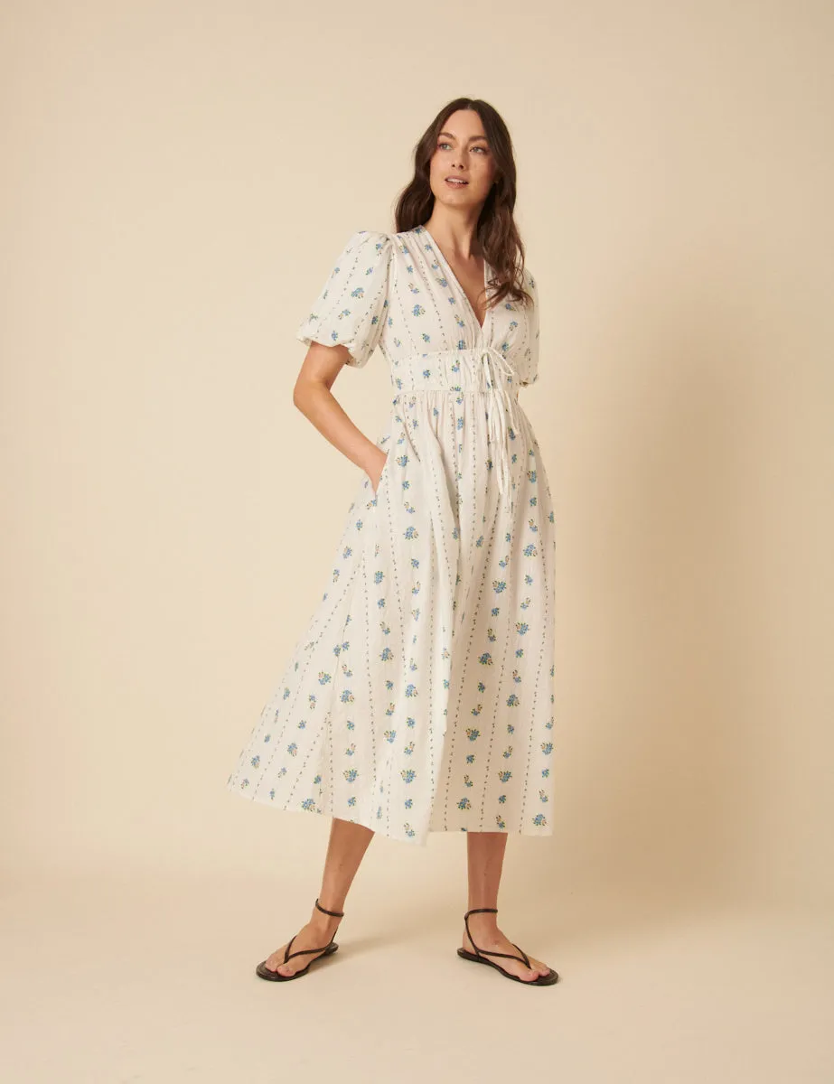 White Floral Printed Scottie Midi Dress sold by Nobody's Child