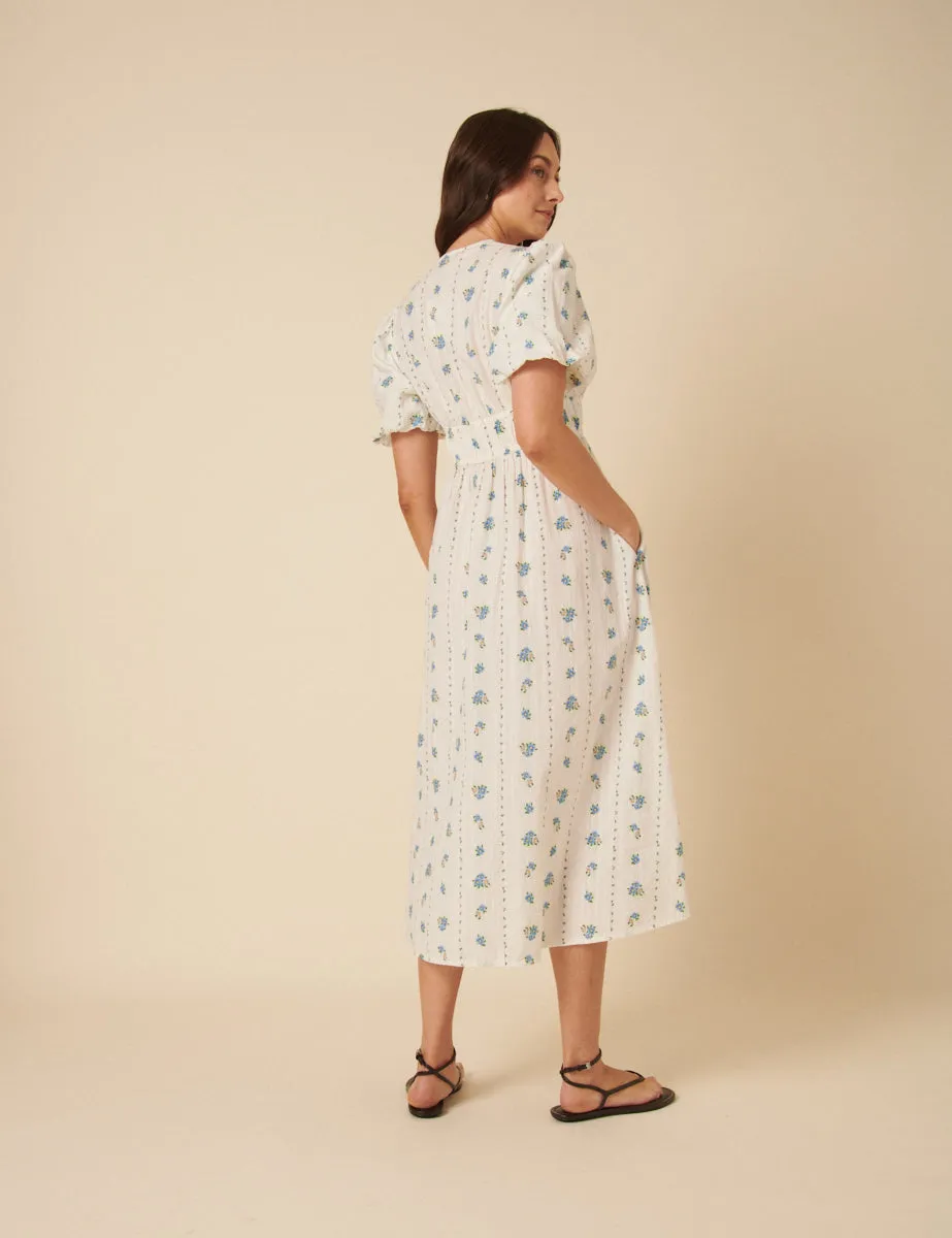 White Floral Printed Scottie Midi Dress sold by Nobody's Child product image thumbnail 4