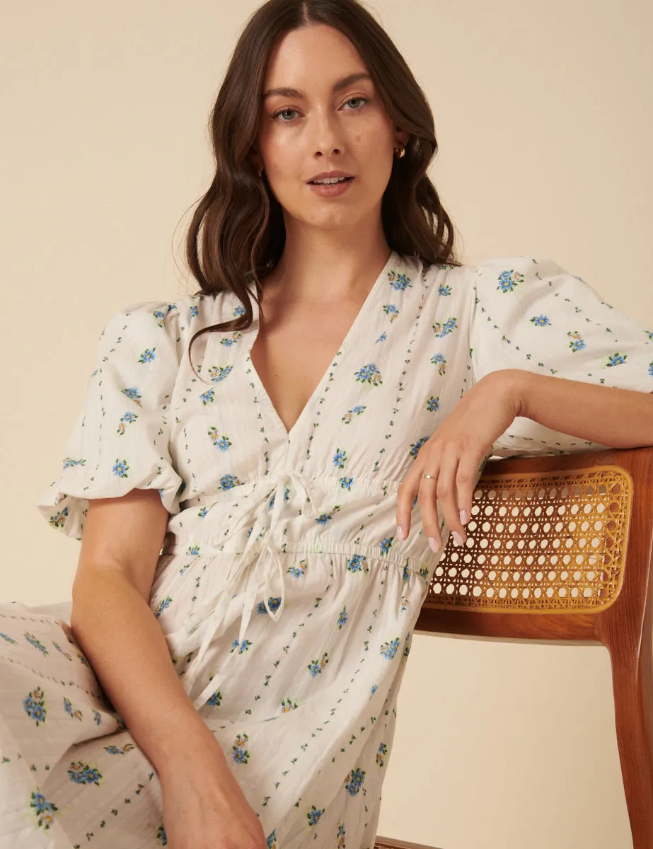 White Floral Printed Scottie Midi Dress sold by Nobody's Child product image thumbnail 2