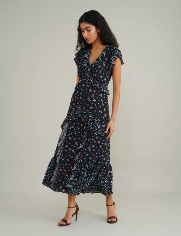 Black Floral Suvi Midi Dress sold by Nobody's Child