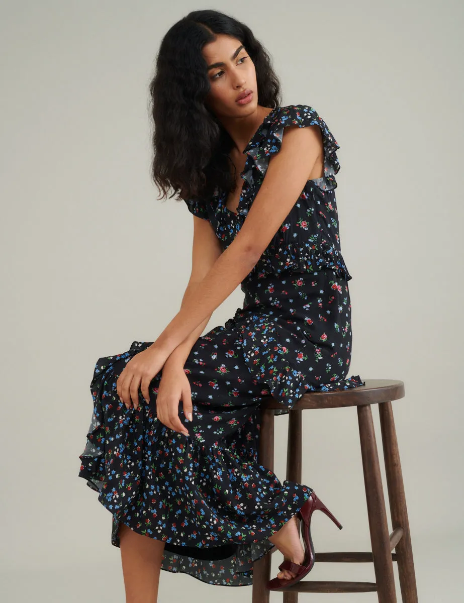 Black Floral Suvi Midi Dress sold by Nobody's Child product image thumbnail 4