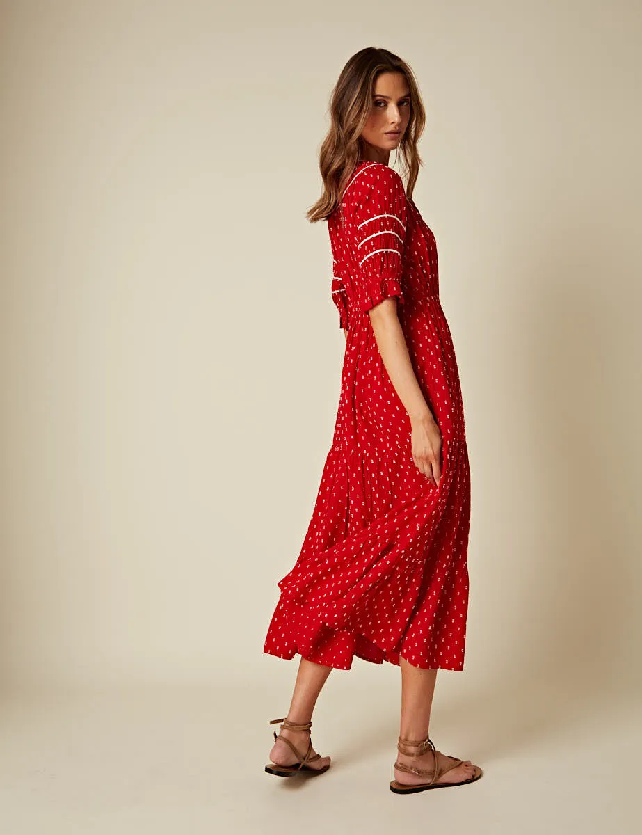 Red Printed Peyton Midi Dress sold by Nobody's Child product image thumbnail 4