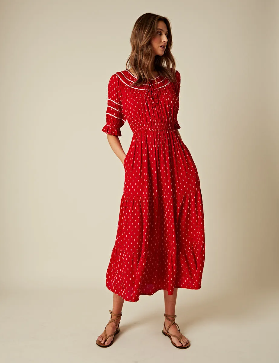 Red Printed Peyton Midi Dress sold by Nobody's Child product image thumbnail 3