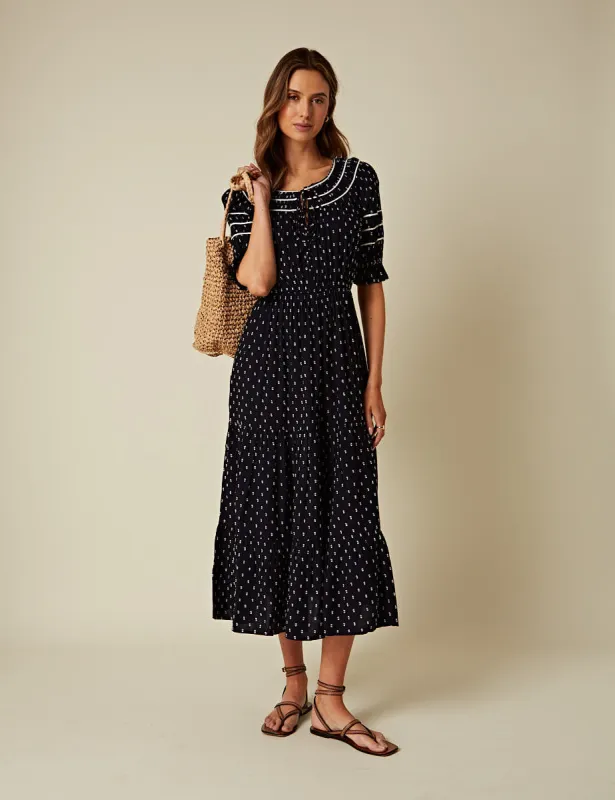 Navy Printed Peyton Midi Dress sold by Nobody's Child