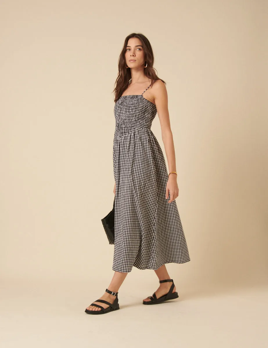 Black Gingham Ruched Imogen Midi Dress sold by Nobody's Child