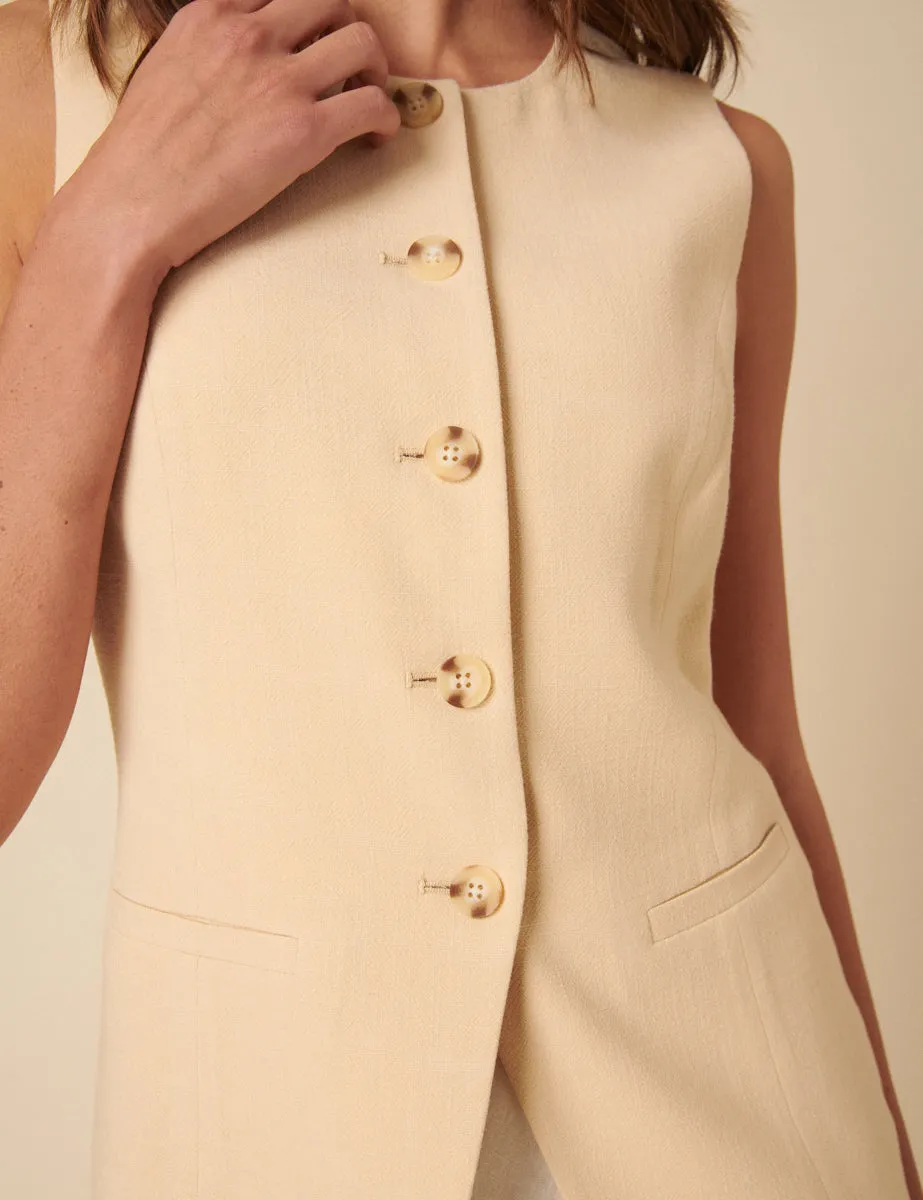 Cream Crew Neck Longline Waistcoat sold by Nobody's Child product image thumbnail 2