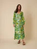 Green Lemon Print Tiered Midi Skirt sold by Nobody's Child