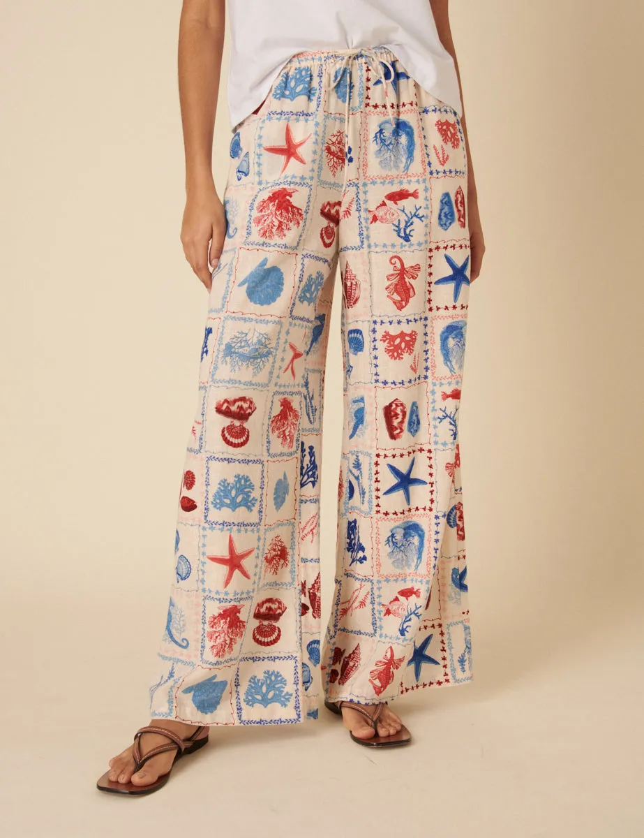 Cream Shell Print Relaxed Trousers sold by Nobody's Child product image thumbnail 3
