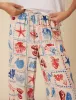 Cream Linen-blend Shell Print Relaxed Trousers sold by Nobody's Child