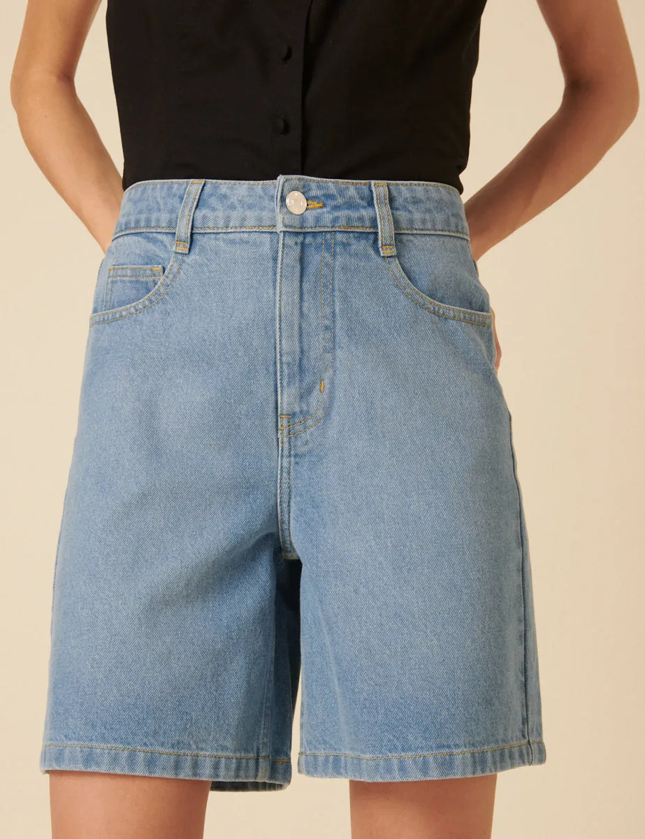 Light Wash Denim Brixton Long Shorts sold by Nobody's Child product image thumbnail 2