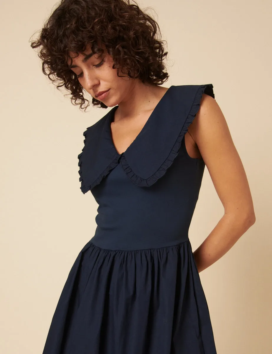 Navy Collared A-line Midi Dress sold by Nobody's Child product image thumbnail 2