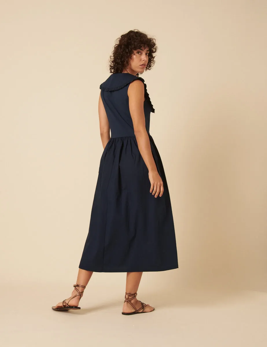 Navy Collared A-line Midi Dress sold by Nobody's Child product image thumbnail 4
