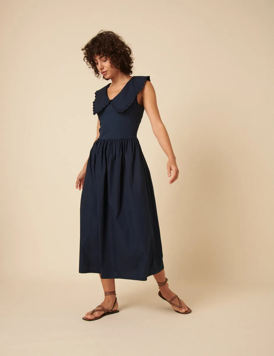 Navy Collared A-line Midi Dress sold by Nobody's Child product image thumbnail 3