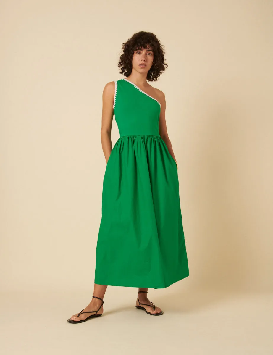 Green One Shoulder Crochet Trim Sabrina Midi Dress sold by Nobody's Child
