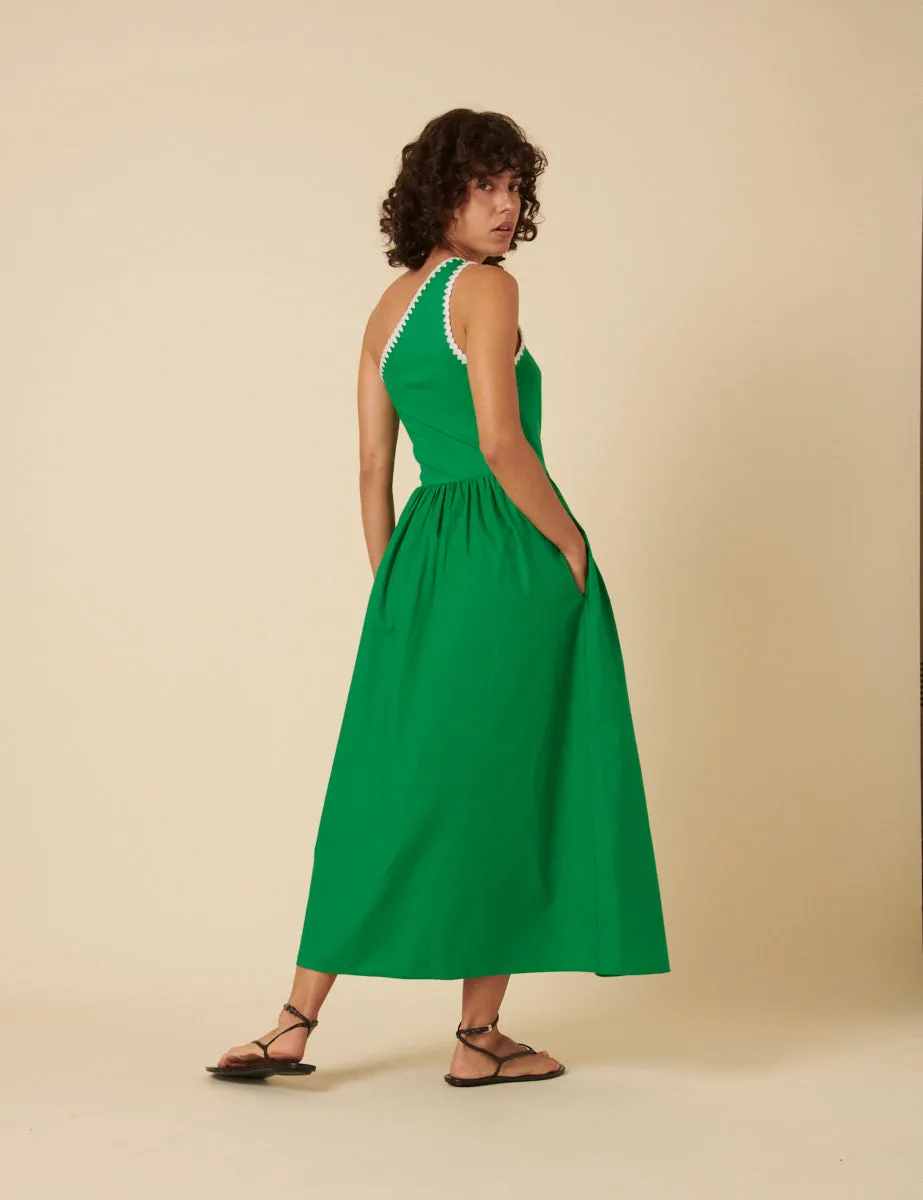 Green One Shoulder Crochet Trim Sabrina Midi Dress sold by Nobody's Child product image thumbnail 4