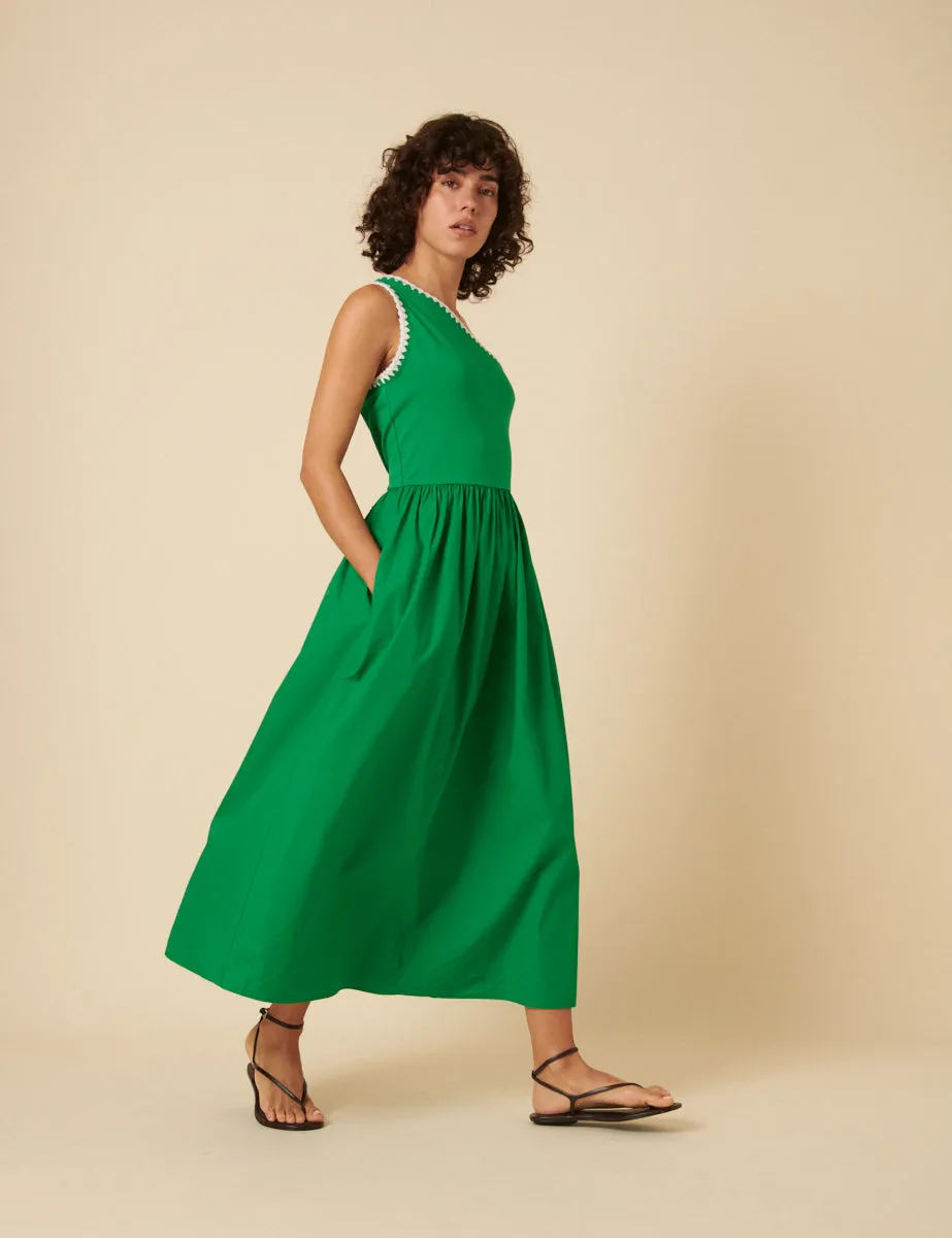 Green One Shoulder Crochet Trim Sabrina Midi Dress sold by Nobody's Child product image thumbnail 3