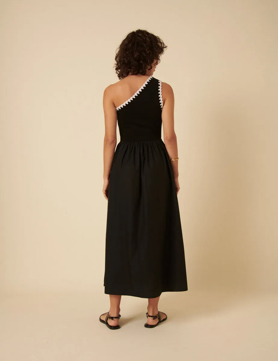 Black One Shoulder Crochet Trim Sabrina Midi Dress sold by Nobody's Child product image thumbnail 4