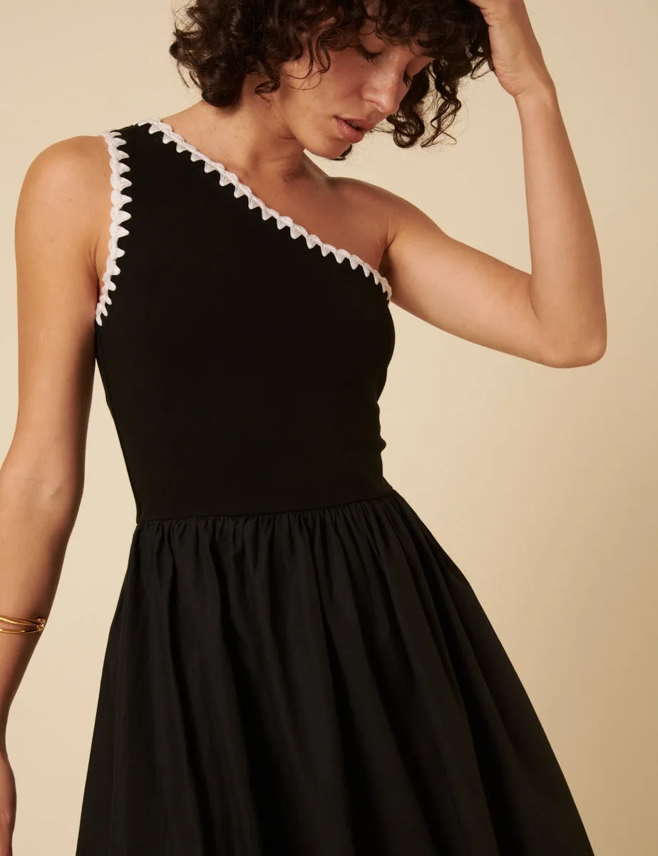 Black One Shoulder Crochet Trim Sabrina Midi Dress sold by Nobody's Child product image thumbnail 2