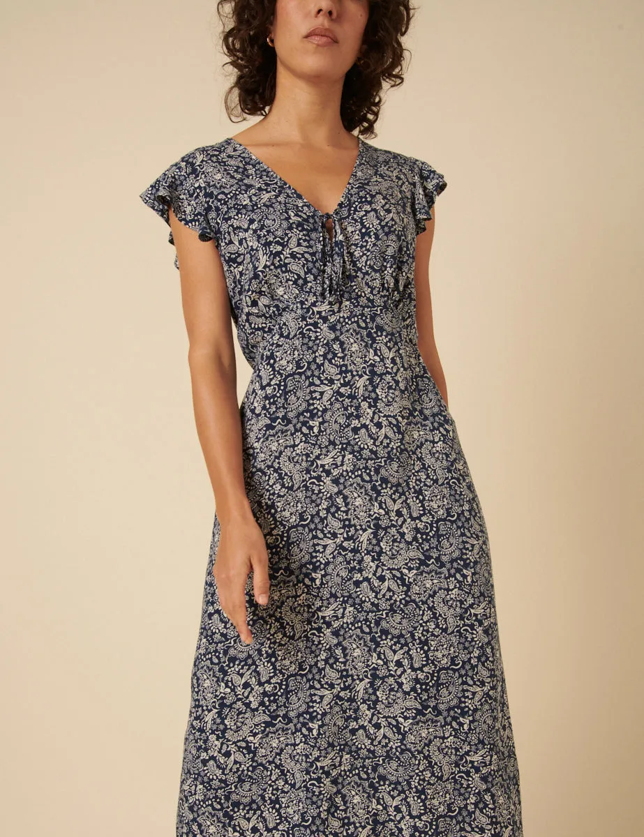Blue Paisley Printed Lily Midi Dress sold by Nobody's Child product image thumbnail 3