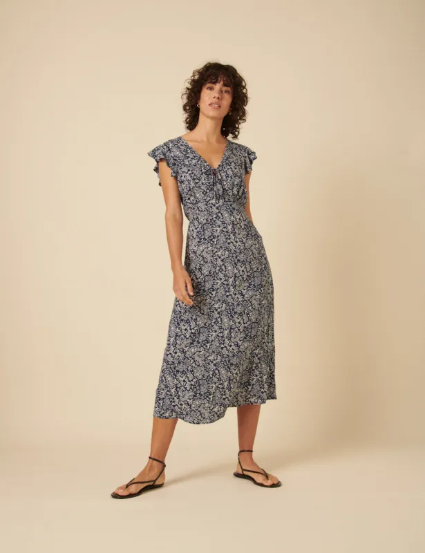 Blue Paisley Printed Lily Midi Dress sold by Nobody's Child