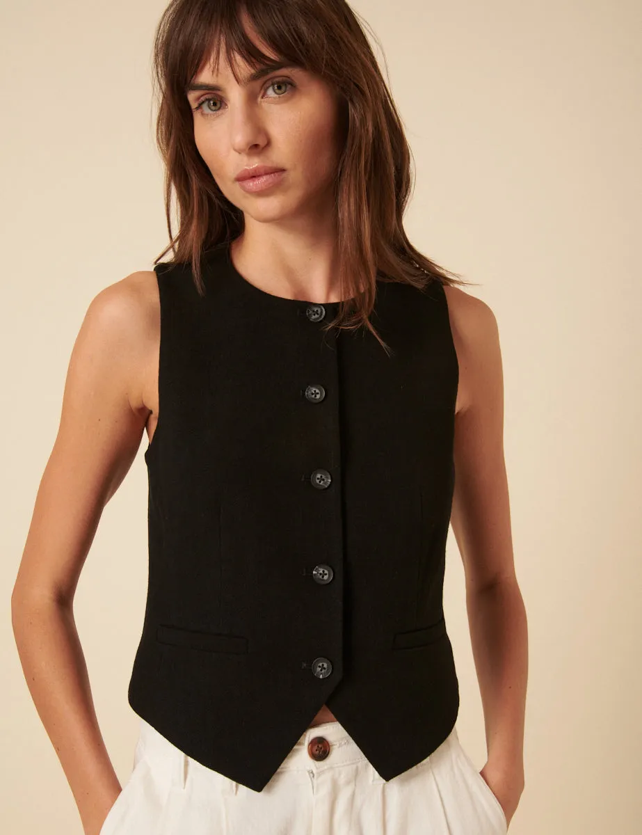 Black Tailored Crew Neck Waistcoat sold by Nobody's Child