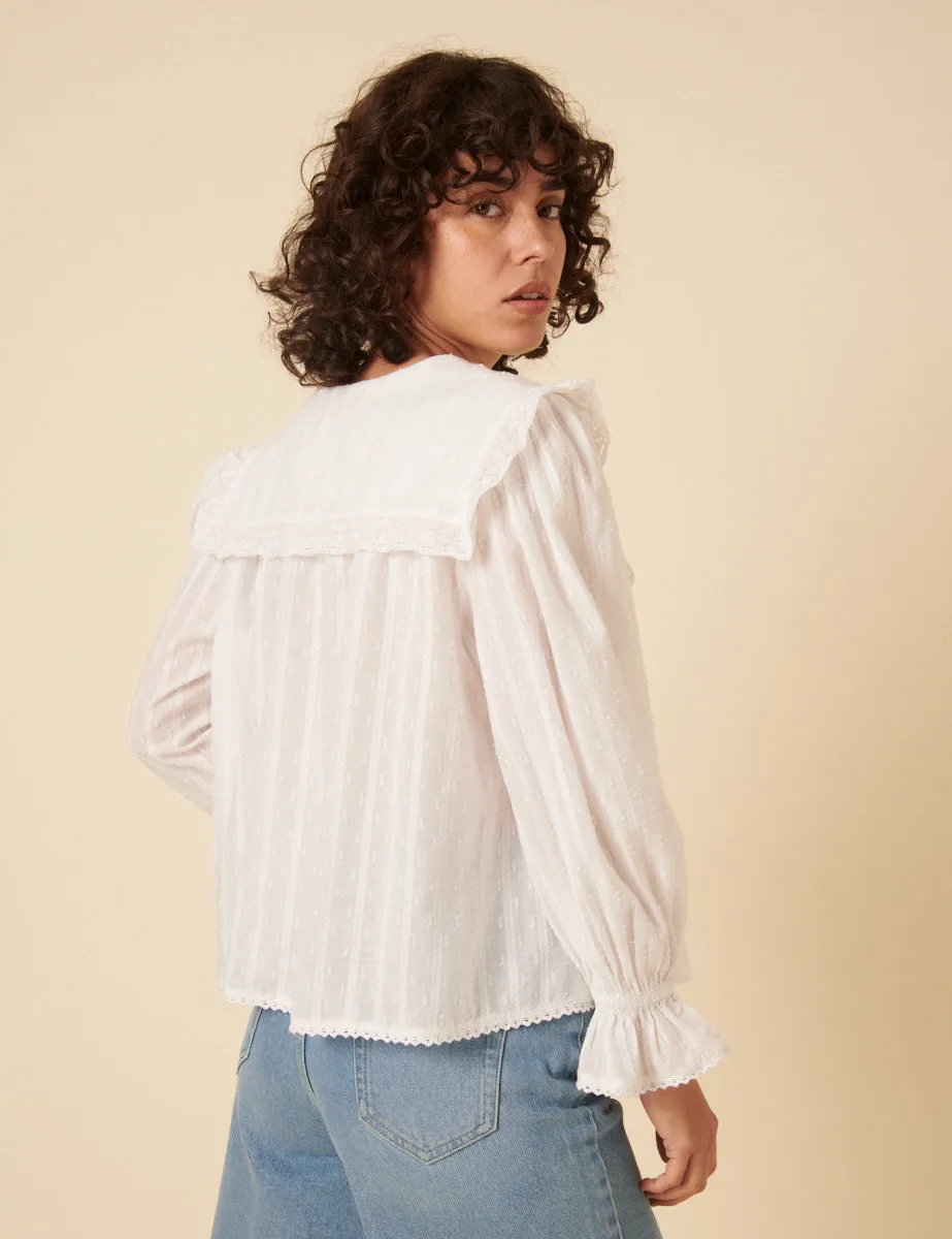 White Floral Embroidered Blouse sold by Nobody's Child product image thumbnail 4