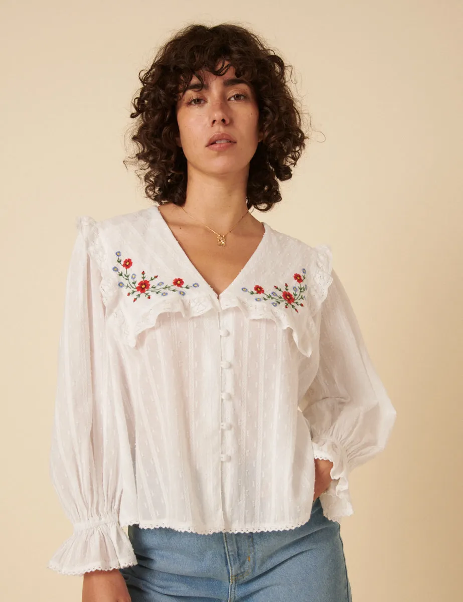 White Floral Embroidered Blouse sold by Nobody's Child product image thumbnail 2